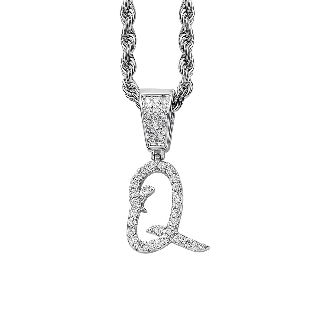 Iced Cursive Letters Micro-Paved CZ Stone Pendant