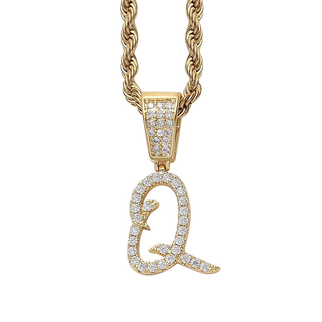 Iced Cursive Letters Micro-Paved CZ Stone Pendant
