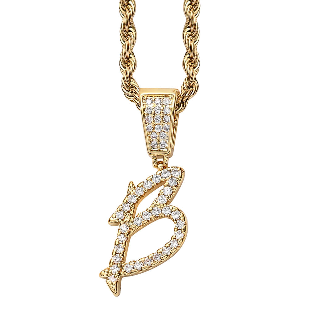 Iced Cursive Letters Micro-Paved CZ Stone Pendant