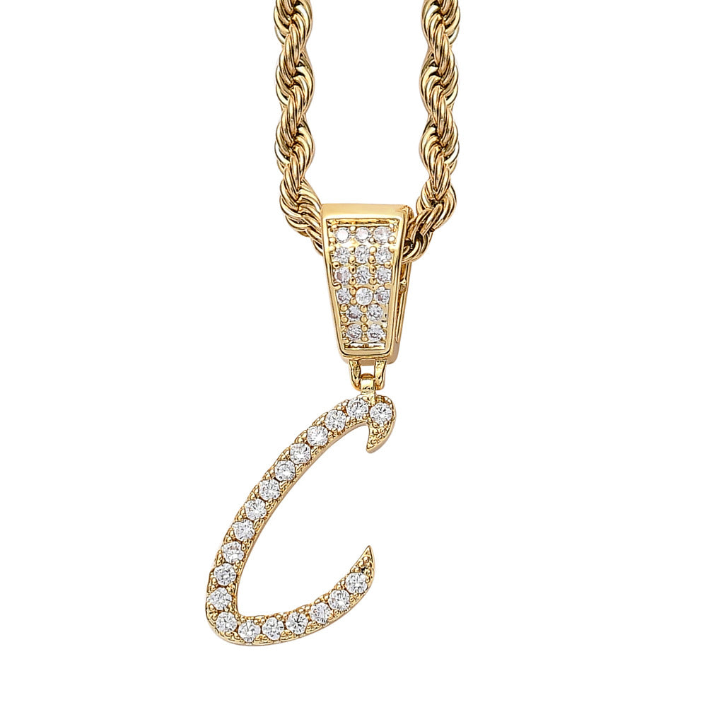 Iced Cursive Letters Micro-Paved CZ Stone Pendant