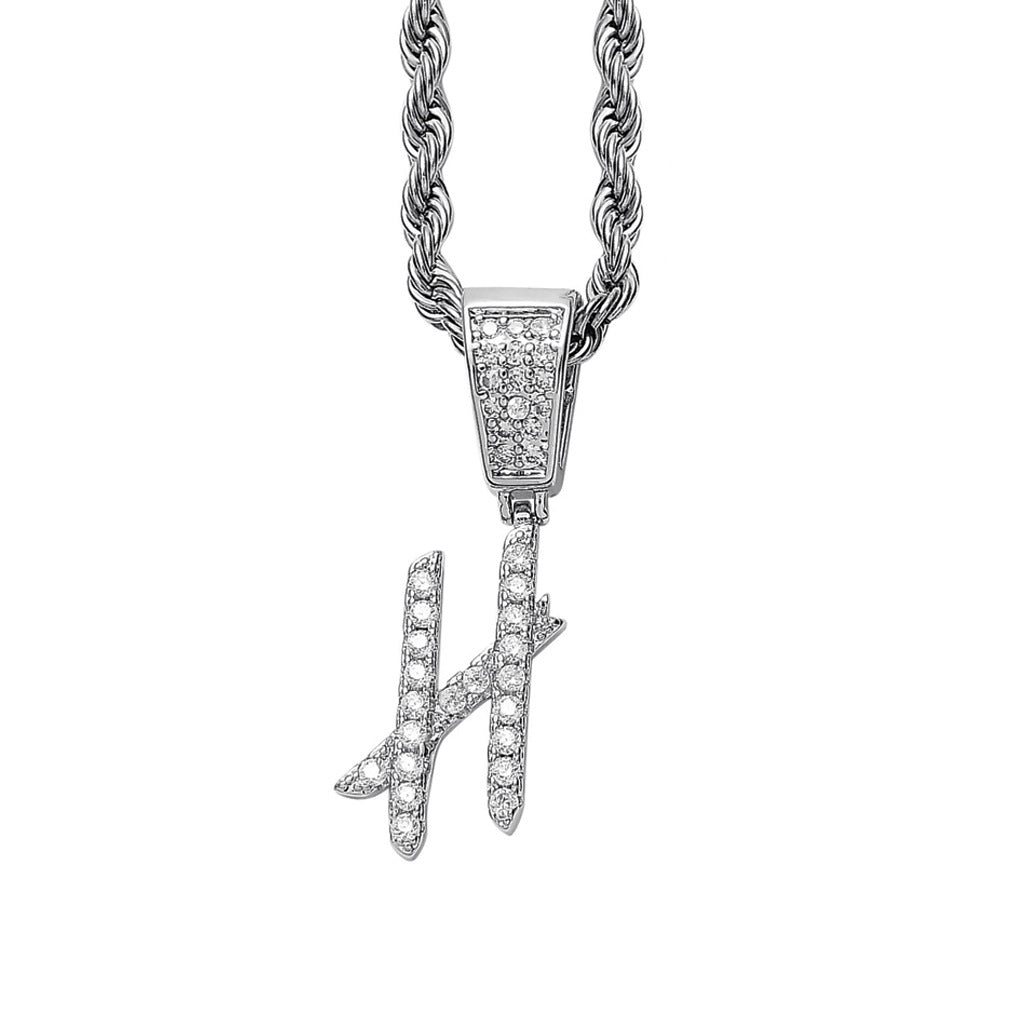 Iced Cursive Letters Micro-Paved CZ Stone Pendant