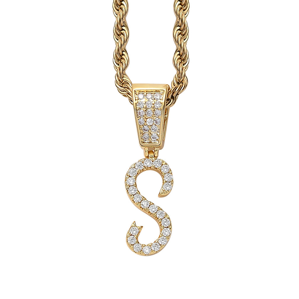 Iced Cursive Letters Micro-Paved CZ Stone Pendant