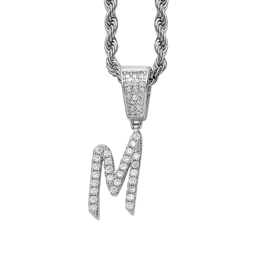 Iced Cursive Letters Micro-Paved CZ Stone Pendant