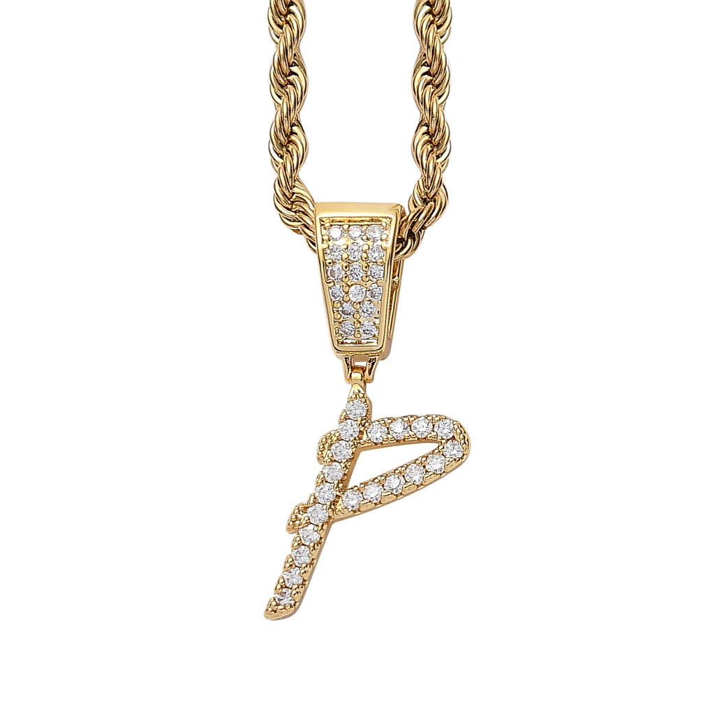Iced Cursive Letters Micro-Paved CZ Stone Pendant