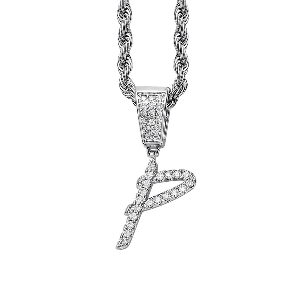 Iced Cursive Letters Micro-Paved CZ Stone Pendant