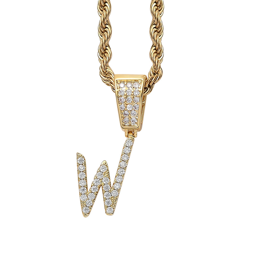 Iced Cursive Letters Micro-Paved CZ Stone Pendant