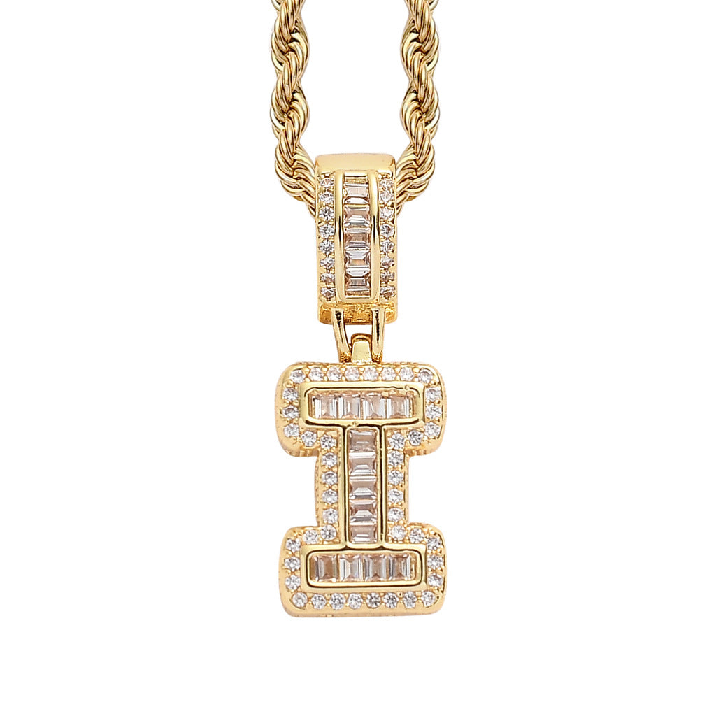 Single English Letter Square Zircon Pendant
