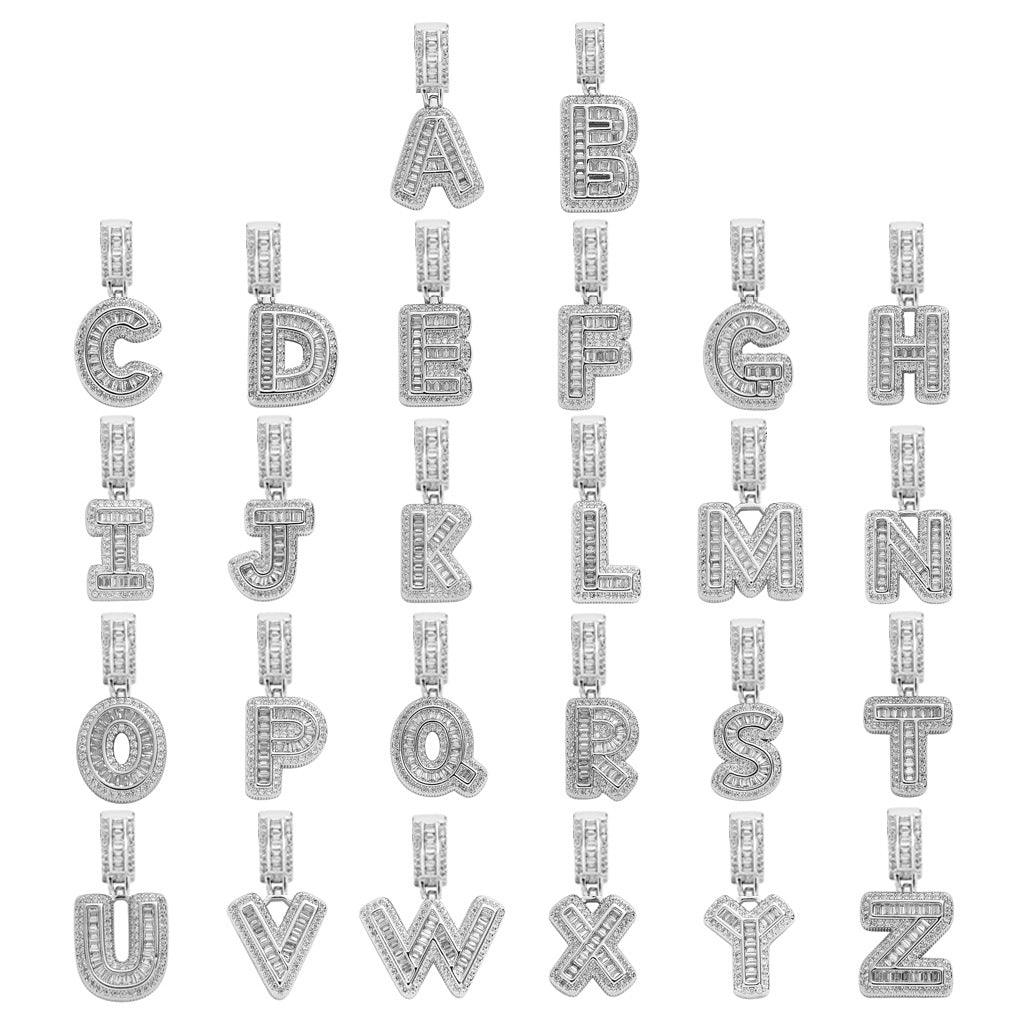 Single English Letter Square Zircon Pendant