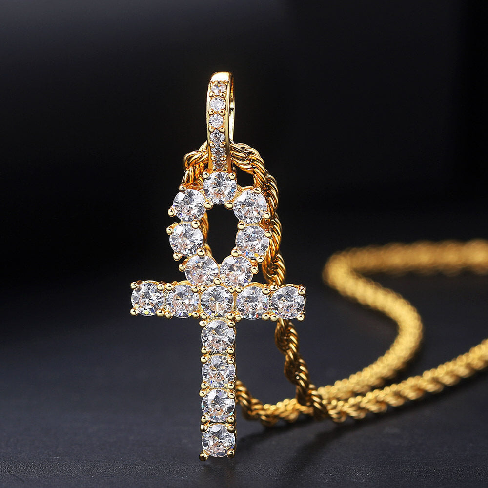 18k Gold Ankh Hip Hop Pendant