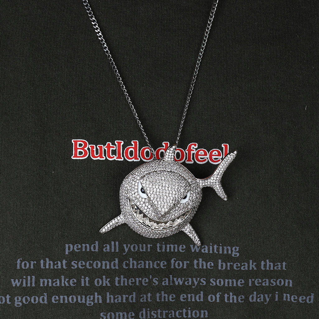 Classic Great White Shark Fully Paved Diamoand Pendant