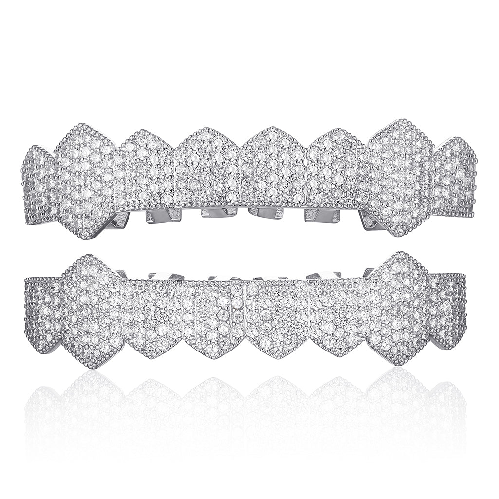 8-tooth Micro-Inlaid Zircon Single Row Gold&Silver Grillz