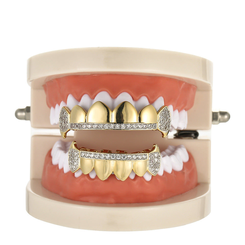 Real Gold Electroplated Copper Micro-inlaid Zircon Fang Grillz