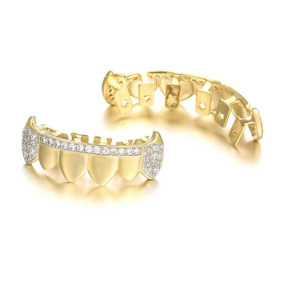 Real Gold Electroplated Copper Micro-inlaid Zircon Fang Grillz