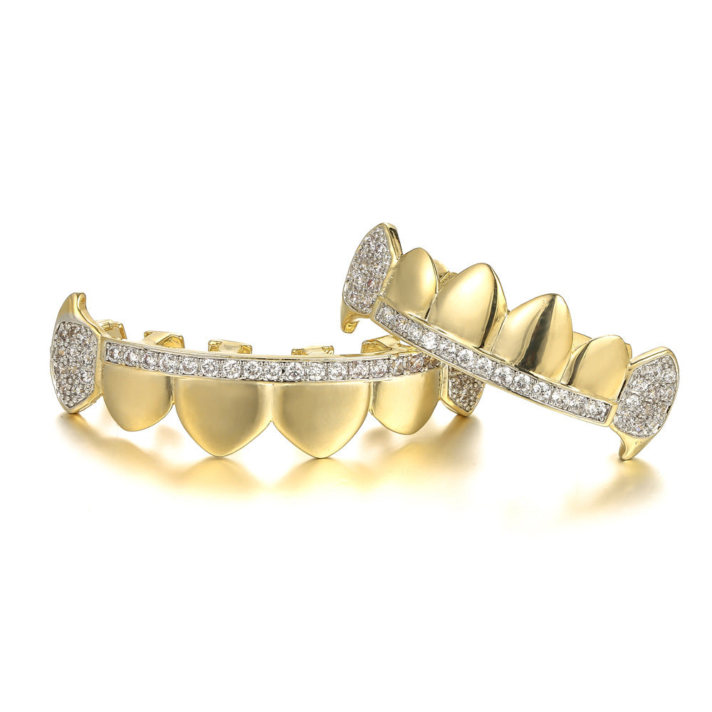 Real Gold Electroplated Copper Micro-inlaid Zircon Fang Grillz