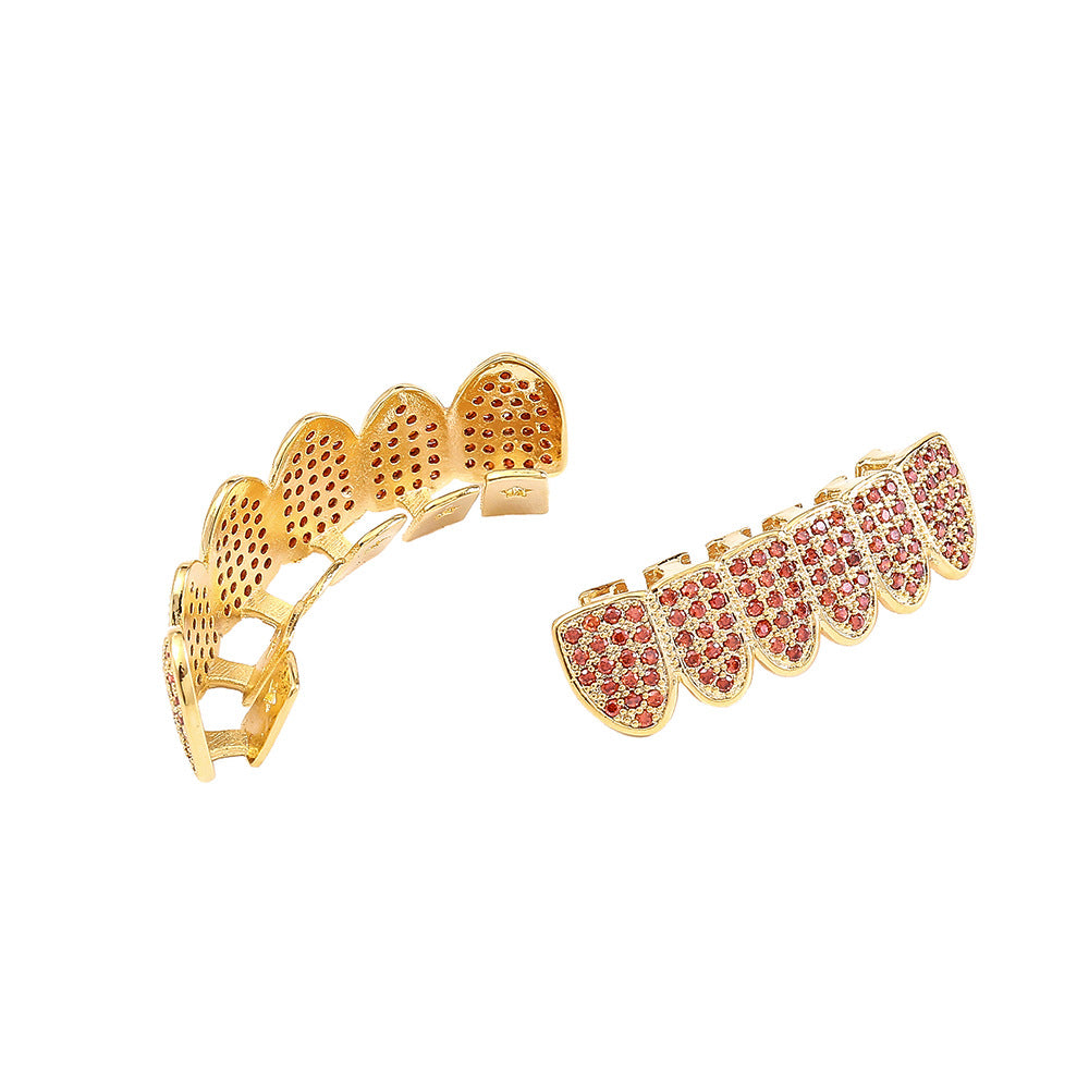 Micro-inlaid Garnet Red Zircon Hip-hop Gold Grillz