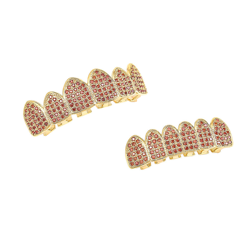 Micro-inlaid Garnet Red Zircon Hip-hop Gold Grillz