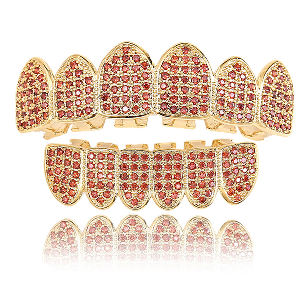 Micro-inlaid Garnet Red Zircon Hip-hop Gold Grillz