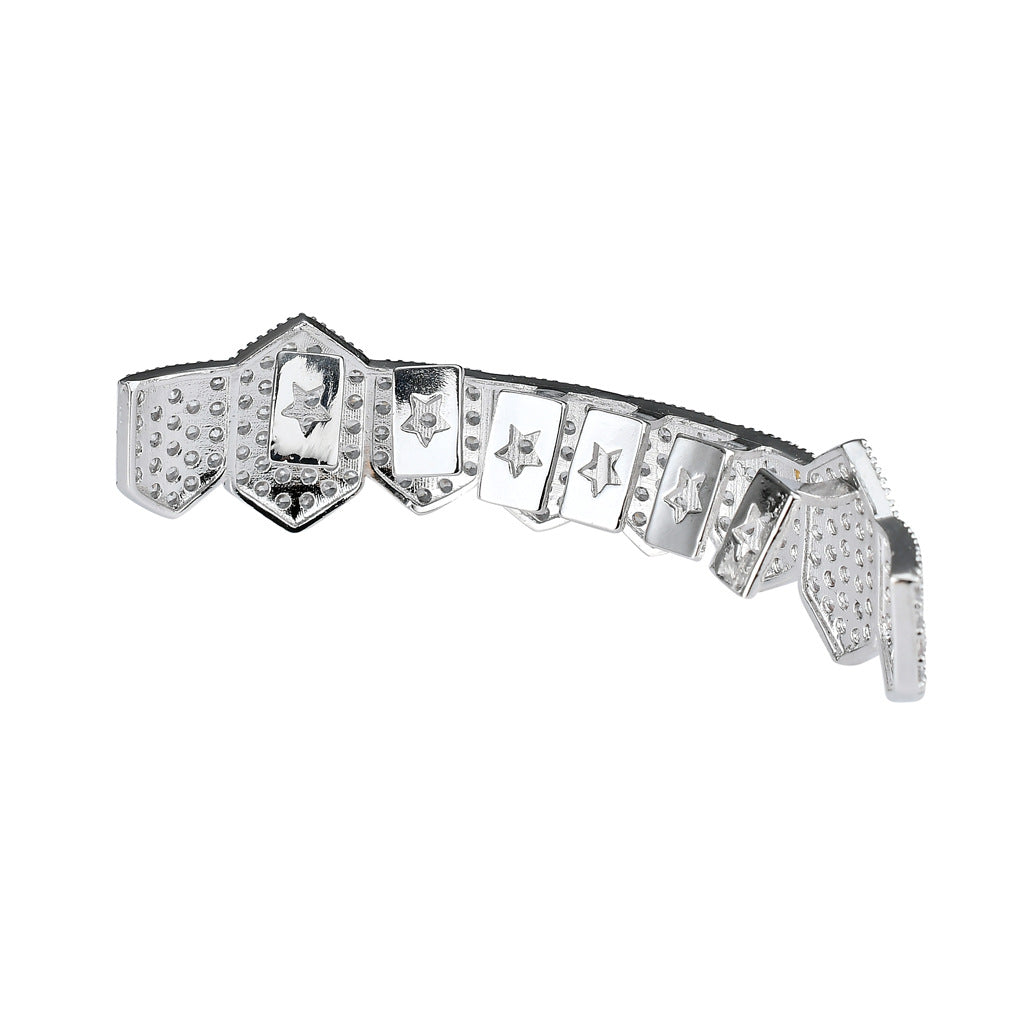 8-tooth Micro-Inlaid Zircon Single Row Gold&Silver Grillz