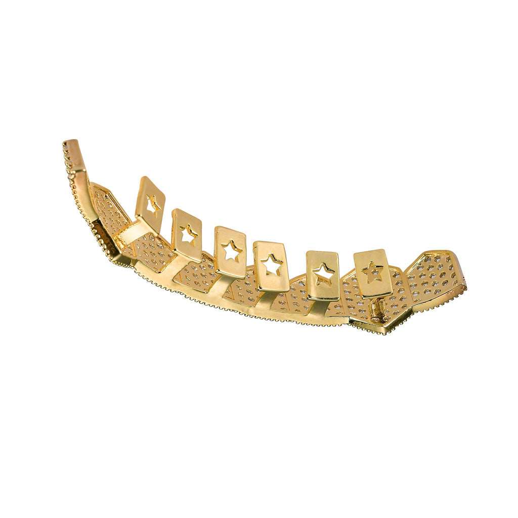 8-tooth Micro-Inlaid Zircon Single Row Gold&Silver Grillz