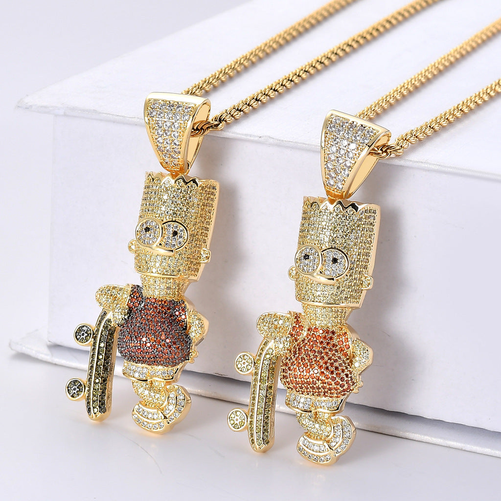 Cartoon Character Simpson Skateboard Zircon Pendant