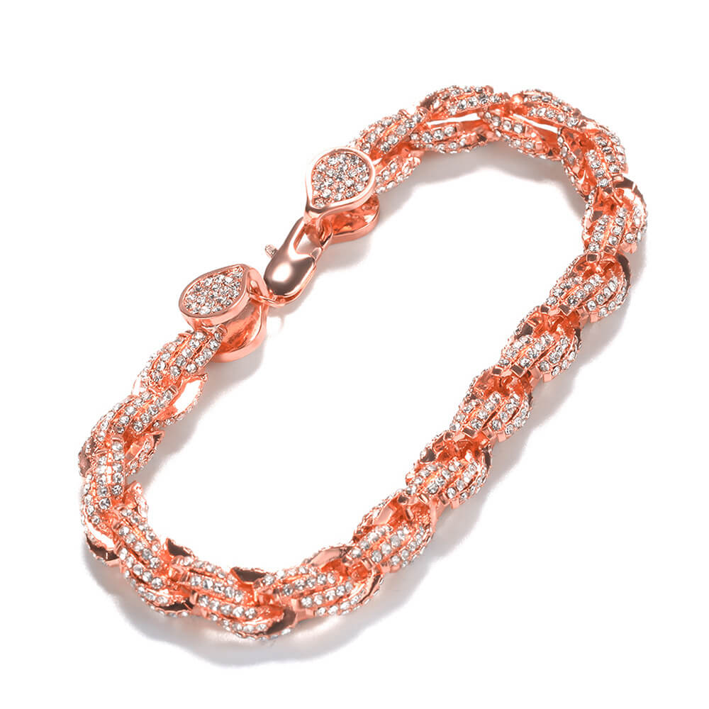 9 MM Hip Hop Diamond Alloy Twist Bracelet05 Rose Gold | iceremix.com