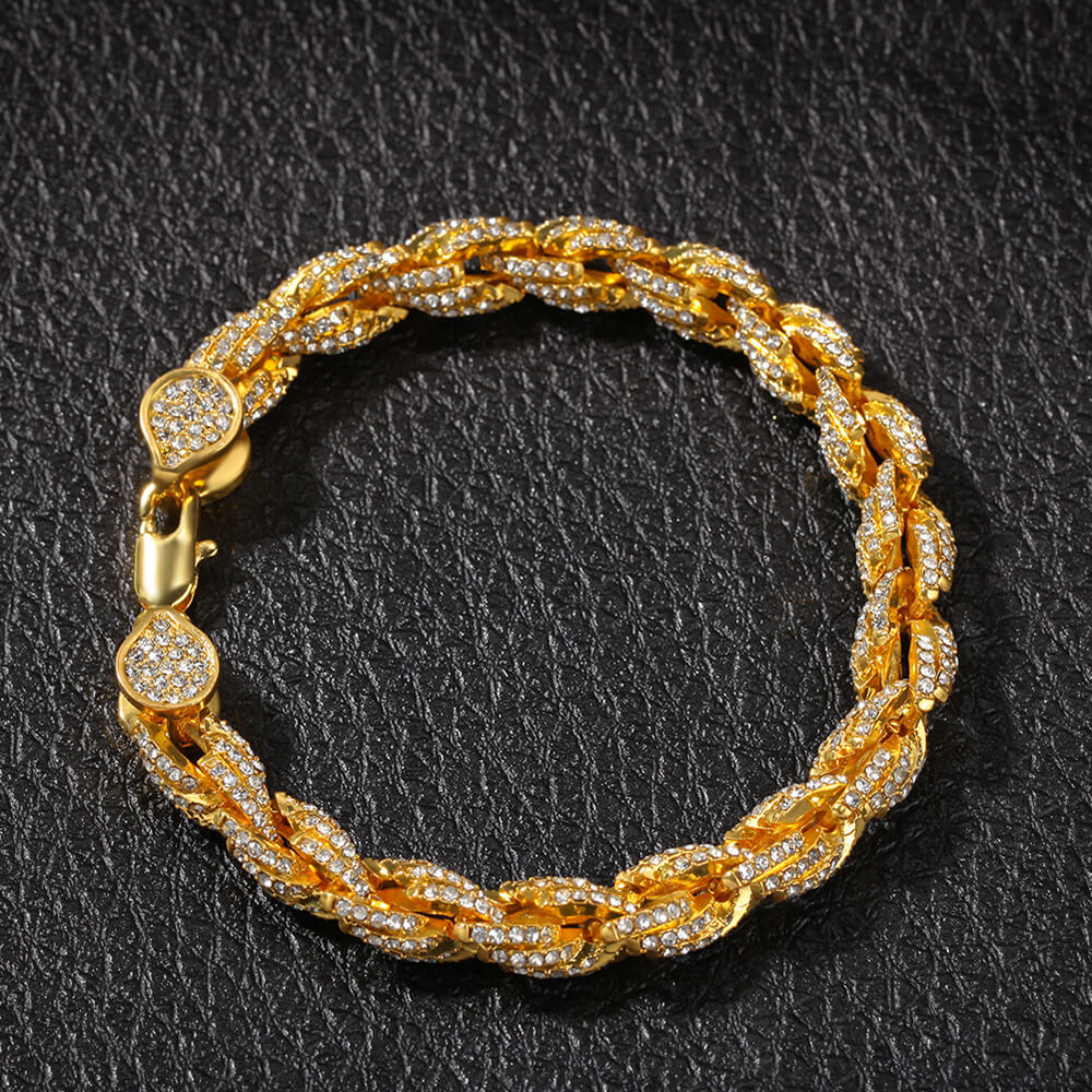 9 MM Hip Hop Diamond Alloy Twist Bracelet04 Gold | iceremix.com