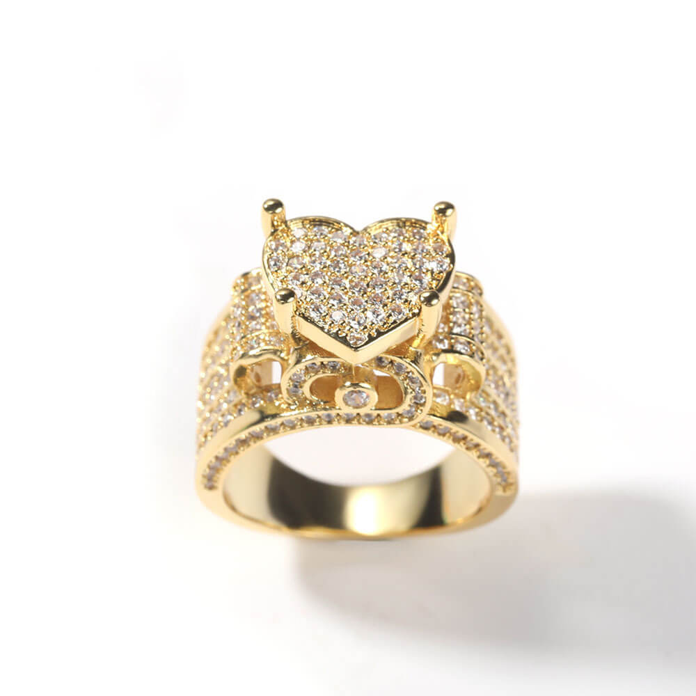 Hip-hop Style Micro-inlaid Zircon Heart-shaped Brass Ring