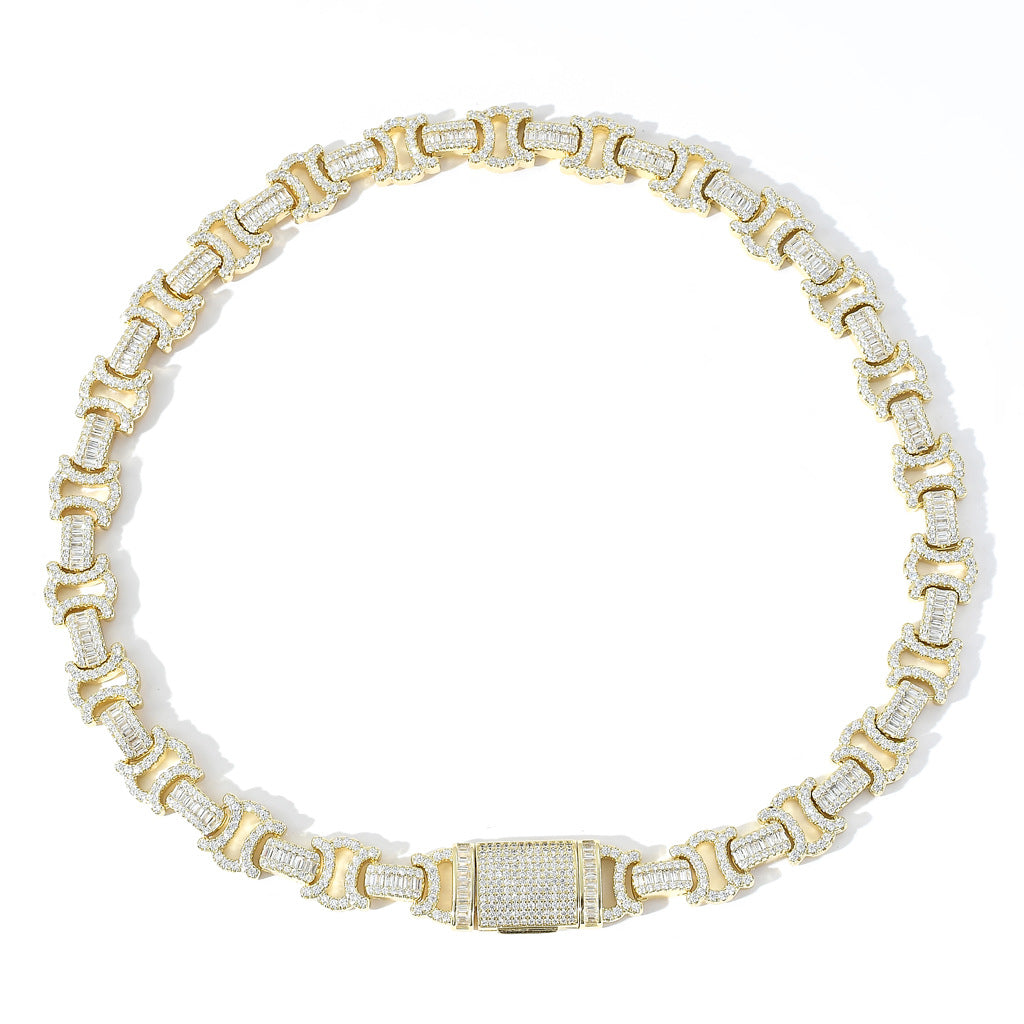 Square&Round Mixed Inlaid Zircon Bow Chain Hip Hop Necklace