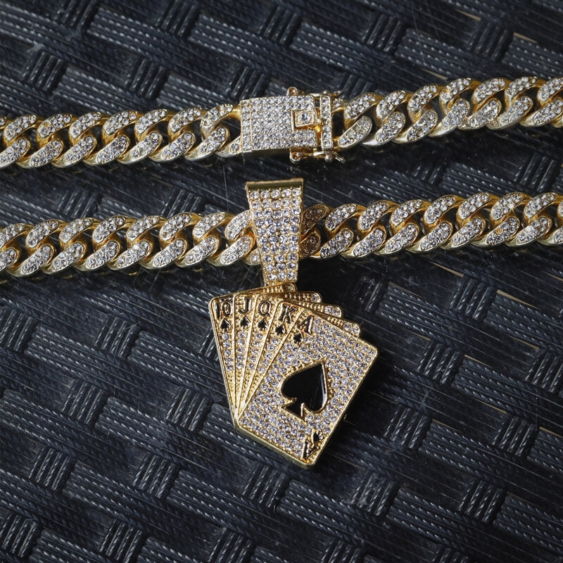 Spades Playing Cards Full Diamond Pendant