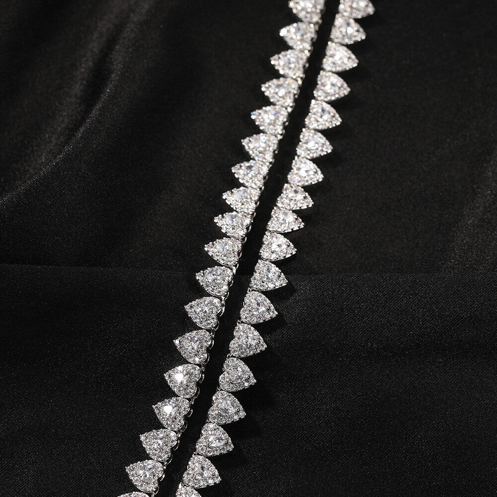 Double hearts Hip Hop CZ Clavicle Necklace