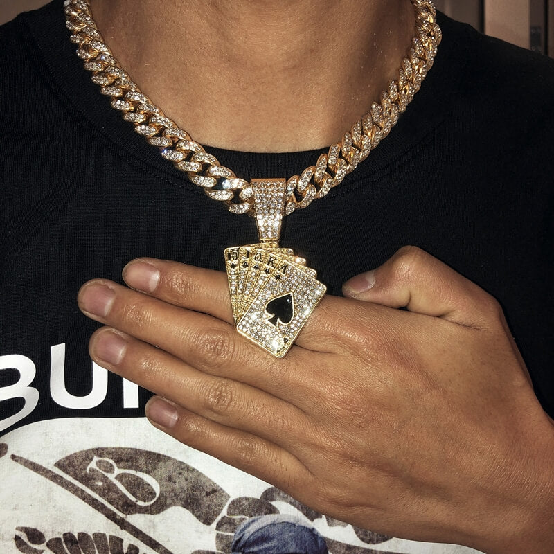 Spades Playing Cards Full Diamond Pendant