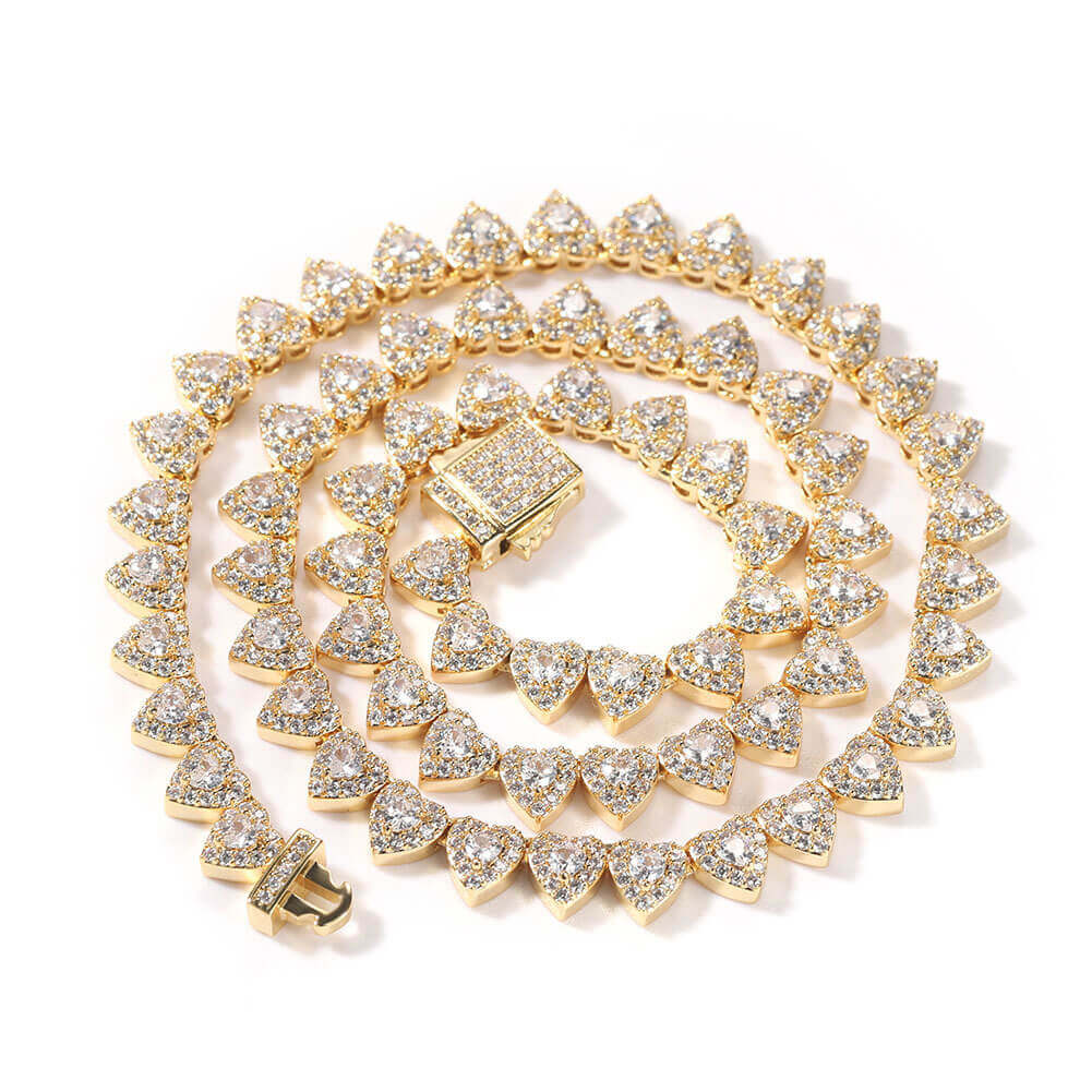 Double hearts Hip Hop CZ Clavicle Necklace