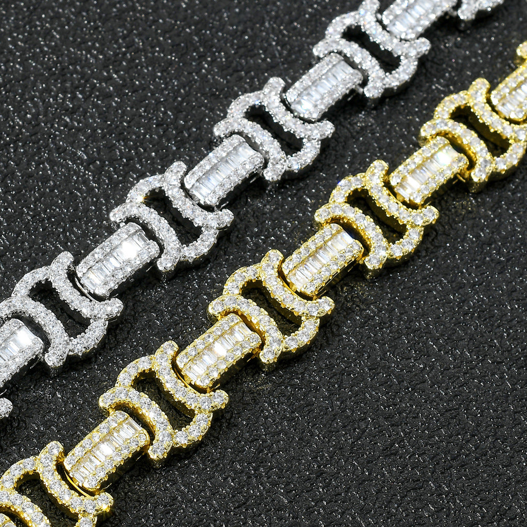 Square&Round Mixed Inlaid Zircon Bow Chain Hip Hop Necklace