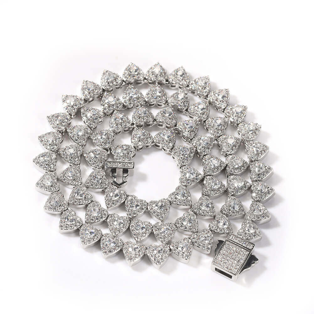 Double hearts Hip Hop CZ Clavicle Necklace