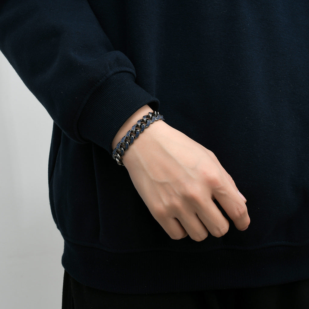 Iced Flip Button Blue Zircon Cuban Bracelet