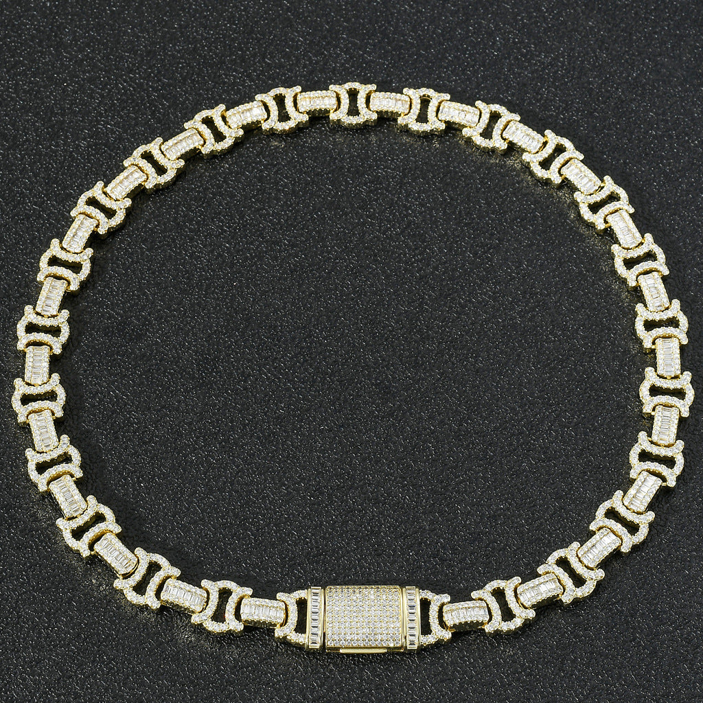 Square&Round Mixed Inlaid Zircon Bow Chain Hip Hop Necklace