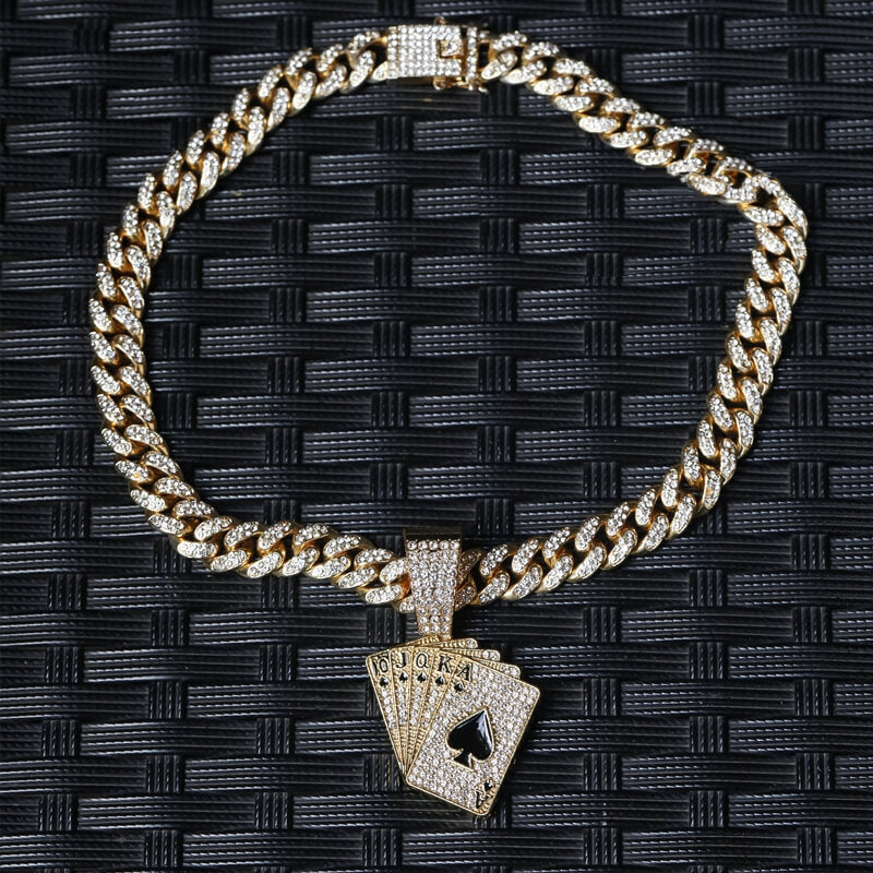 Spades Playing Cards Full Diamond Pendant