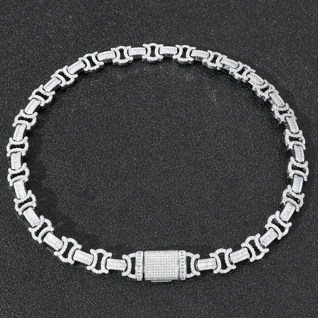 Square&Round Mixed Inlaid Zircon Bow Chain Hip Hop Necklace