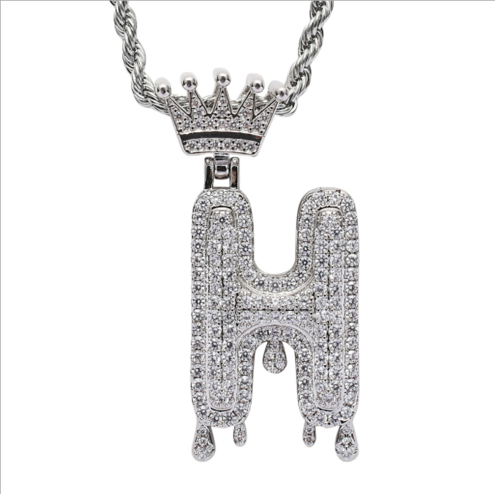 Crown Water Drop English Letter Hip Hop Pendant
