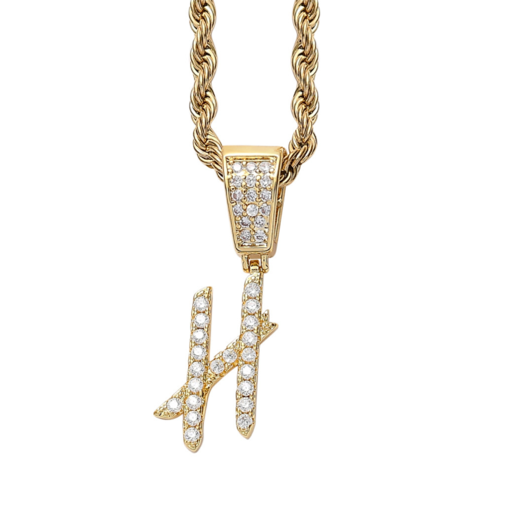 Iced Cursive Letters Micro-Paved CZ Stone Pendant