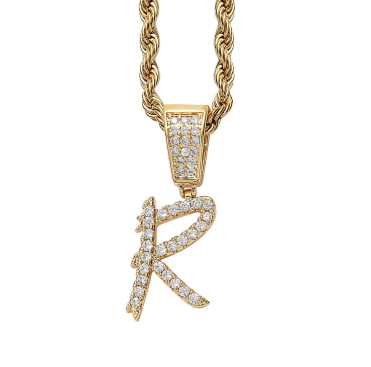 Iced Cursive Letters Micro-Paved CZ Stone Pendant