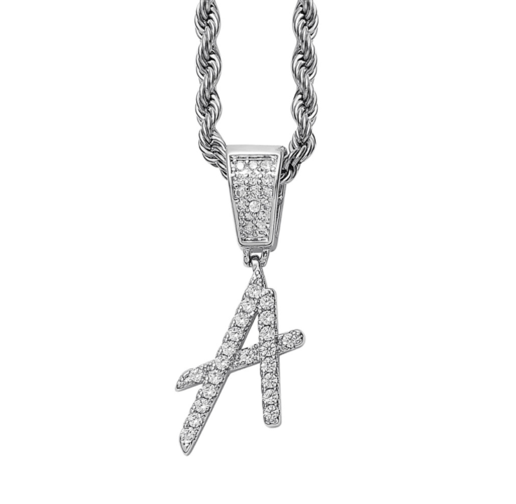 Iced Cursive Letters Micro-Paved CZ Stone Pendant