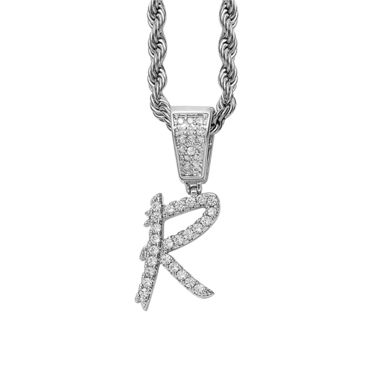 Iced Cursive Letters Micro-Paved CZ Stone Pendant