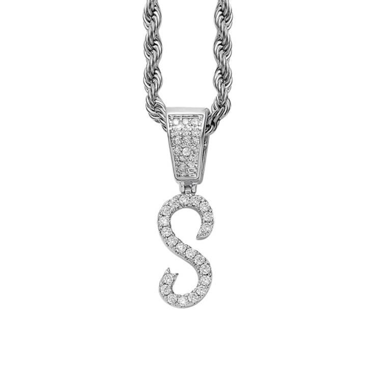 Iced Cursive Letters Micro-Paved CZ Stone Pendant