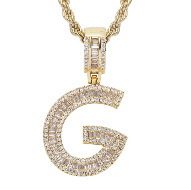 Square Zircon 26 English Letter Hip Hop Pendant