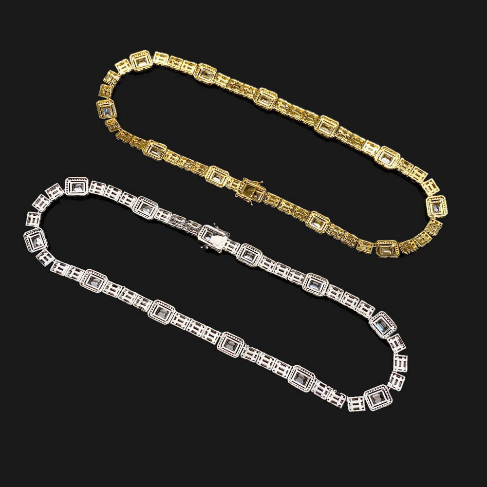 Copper Inlaid Square Zircon Hip-hop Necklace
