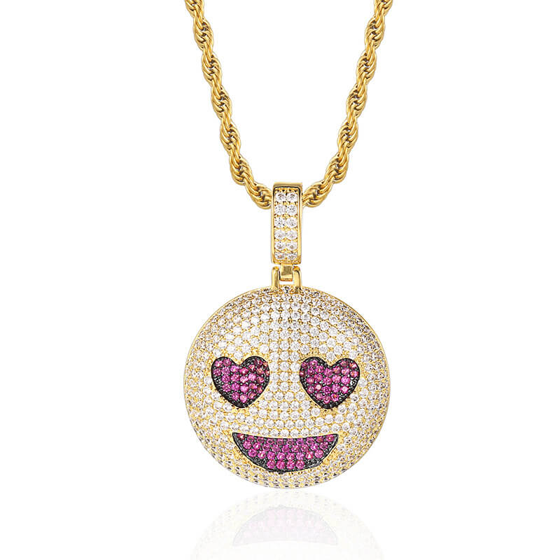 Copper Inlaid Zircon Enjoy Smiley Emoji Pendant