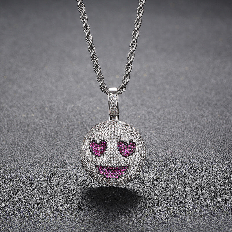 Copper Inlaid Zircon Enjoy Smiley Emoji Pendant