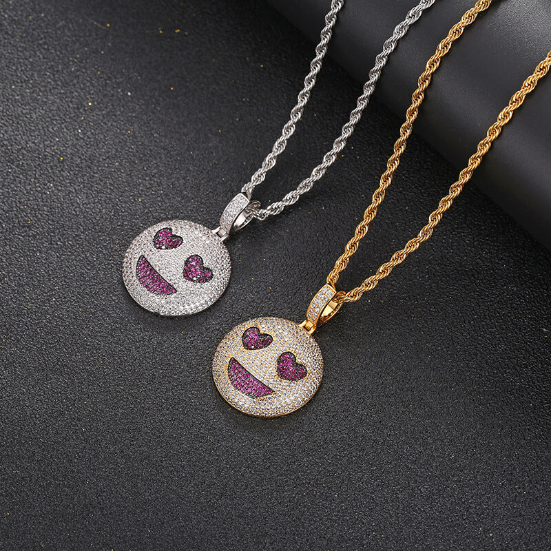 Copper Inlaid Zircon Enjoy Smiley Emoji Pendant