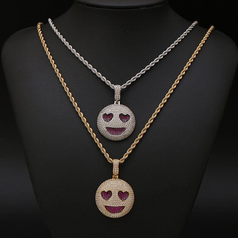 Copper Inlaid Zircon Enjoy Smiley Emoji Pendant